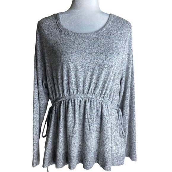 Caslon Cozy Tie Waist Peplum Knit Top in Grey Heather Casual Cozy Women's Size S - Picture 1 of 9
